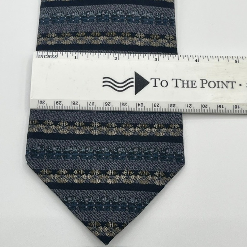 Geoffrey Beene Mens Silk Tie Navy Blue Grey Striped Geometric Hand Made in Italy - Picture 2 of 5